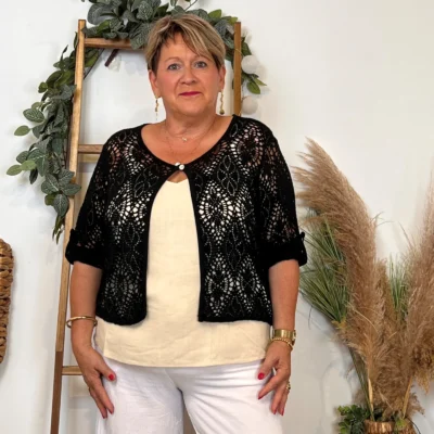 Z132- Gilet court Ajouré 🇮🇹 - noir - taille-unique-grande-taille