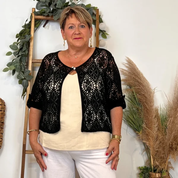 Z132- Gilet court Ajouré 🇮🇹 - noir - taille-unique-grande-taille