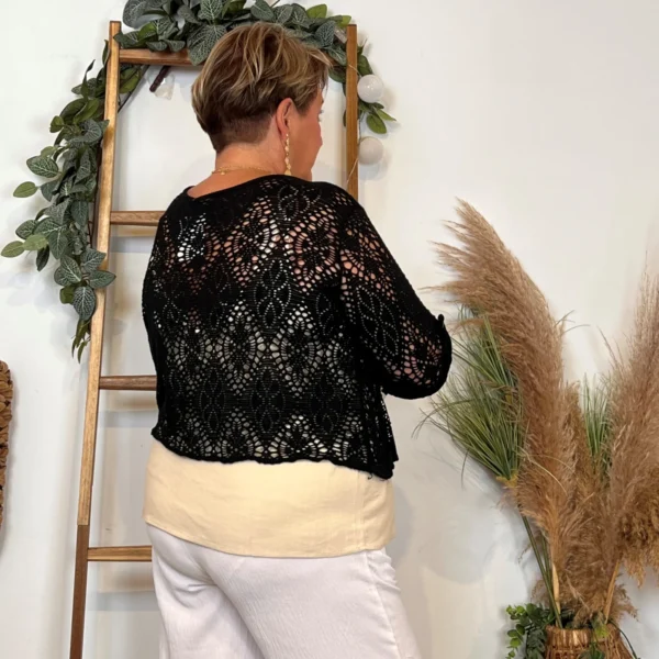 Z132- Gilet court Ajouré 🇮🇹 - noir - taille-unique-grande-taille