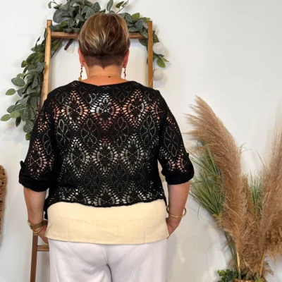 Z132- Gilet court Ajouré 🇮🇹 - noir - taille-unique-grande-taille