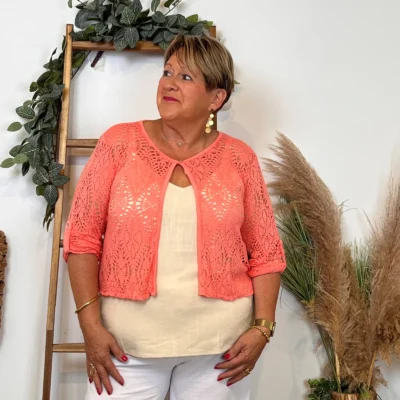Z132- Gilet court Ajouré 🇮🇹 - corail - taille-unique-grande-taille
