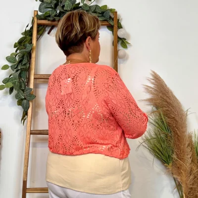 Z132- Gilet court Ajouré 🇮🇹 - corail - taille-unique-grande-taille