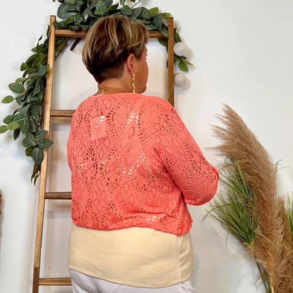 Z132- Gilet court Ajouré 🇮🇹 - corail - taille-unique-grande-taille