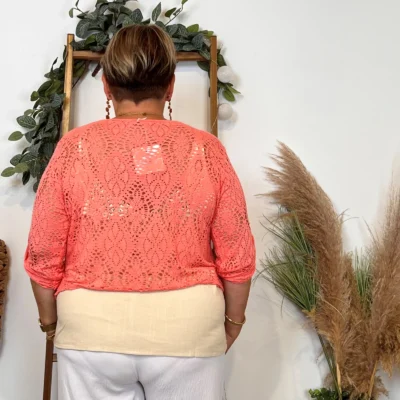 Z132- Gilet court Ajouré 🇮🇹 - corail - taille-unique-grande-taille