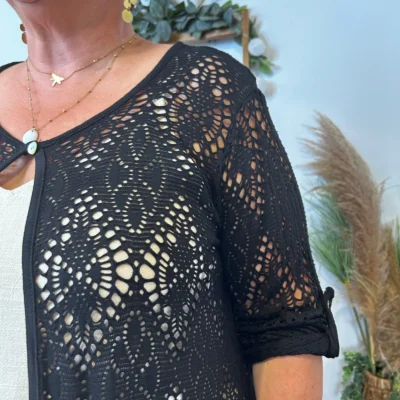 Z132- Gilet court Ajouré 🇮🇹 - noir - taille-unique-grande-taille