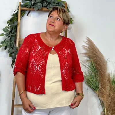 Z132- Gilet court Ajouré 🇮🇹 - rouge - taille-unique-grande-taille