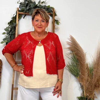 Z132- Gilet court Ajouré 🇮🇹 - rouge - taille-unique-grande-taille