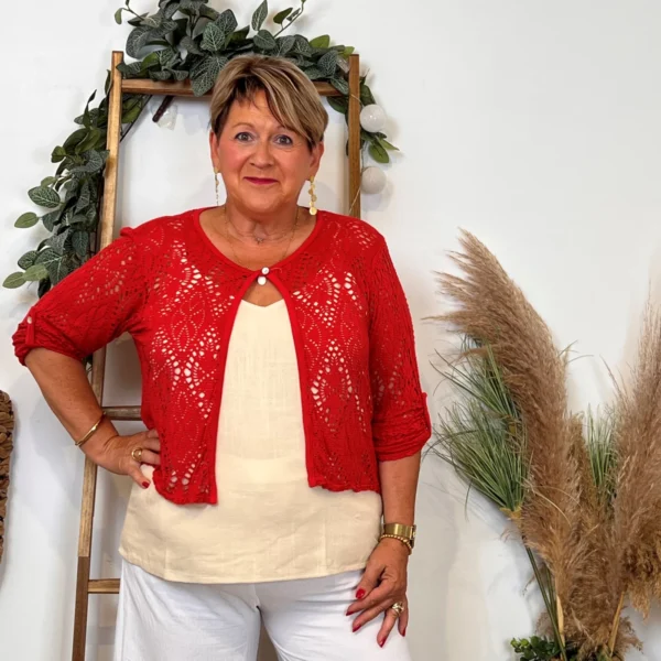Z132- Gilet court Ajouré 🇮🇹 - rouge - taille-unique-grande-taille
