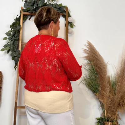 Z132- Gilet court Ajouré 🇮🇹 - rouge - taille-unique-grande-taille