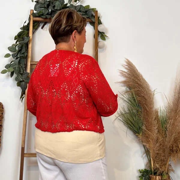 Z132- Gilet court Ajouré 🇮🇹 - rouge - taille-unique-grande-taille