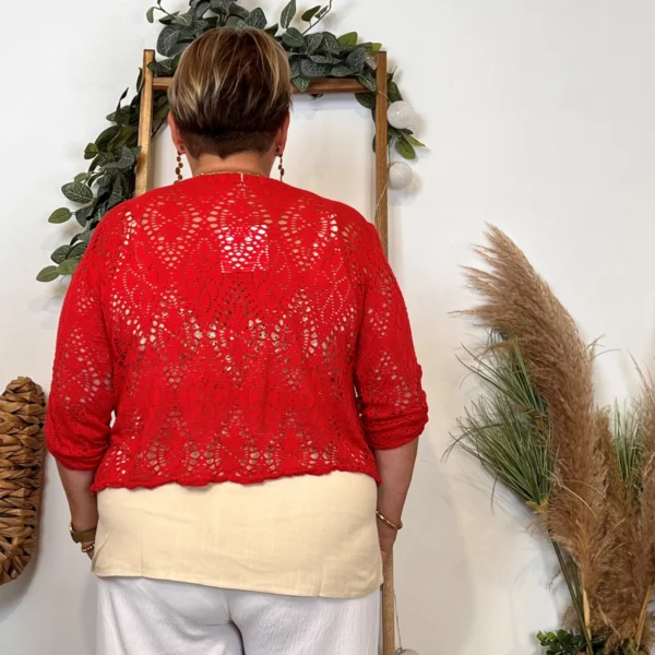 Z132- Gilet court Ajouré 🇮🇹 - rouge - taille-unique-grande-taille