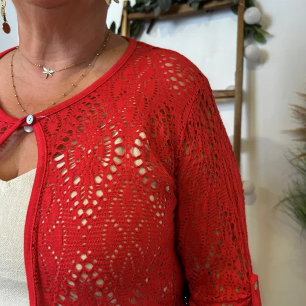 Z132- Gilet court Ajouré 🇮🇹 - rouge - taille-unique-grande-taille