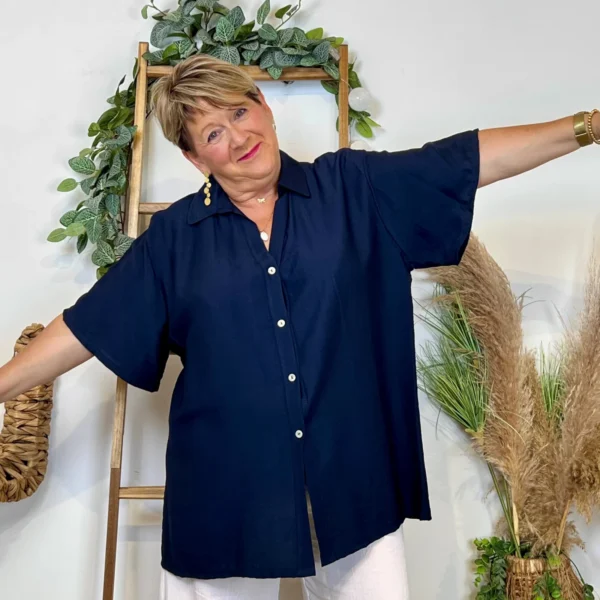 Z289- Chemise manches courtes (Gt) 🇮🇹 - marine - taille-unique-grande-taille