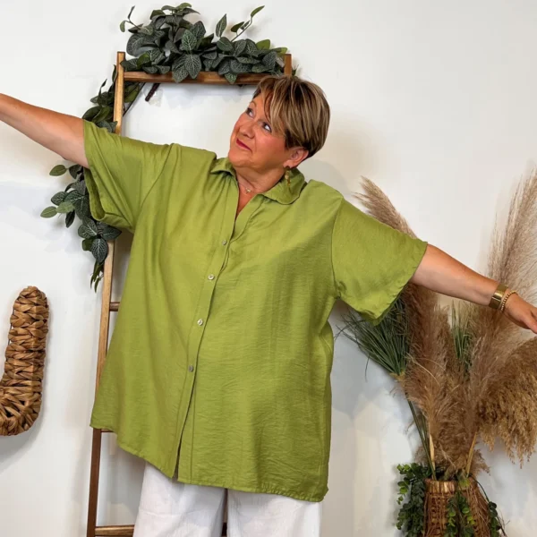 Z289- Chemise manches courtes (Gt) 🇮🇹 - vert-anis - taille-unique-grande-taille
