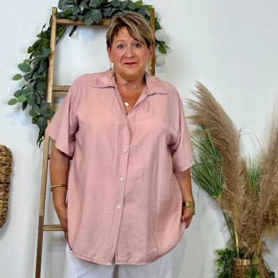 Z289- Chemise manches courtes (Gt) 🇮🇹 - rose-poudre - taille-unique-grande-taille