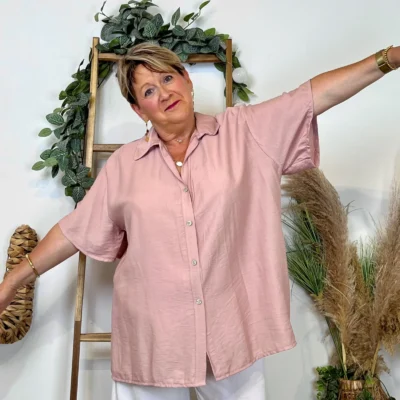 Z289- Chemise manches courtes (Gt) 🇮🇹 - rose-poudre - taille-unique-grande-taille