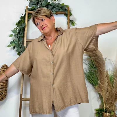 Z289- Chemise manches courtes (Gt) 🇮🇹 - taupe - taille-unique-grande-taille