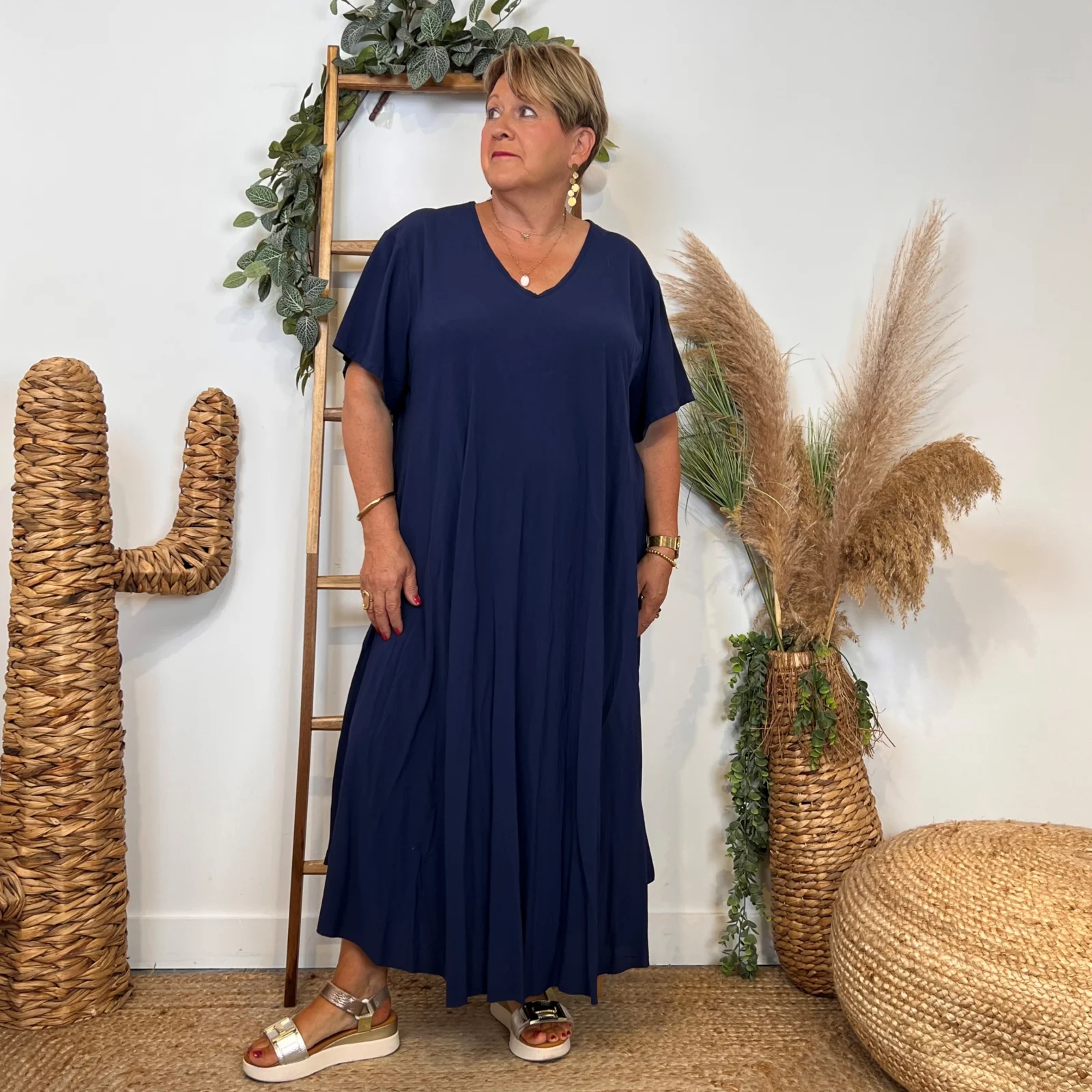 Z159- Robe longue Fluide 🇮🇹 - marine - taille-unique-grande-taille