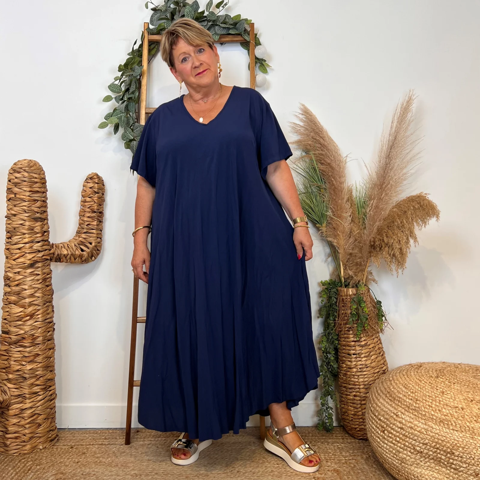 Z159- Robe longue Fluide 🇮🇹 - marine - taille-unique-grande-taille