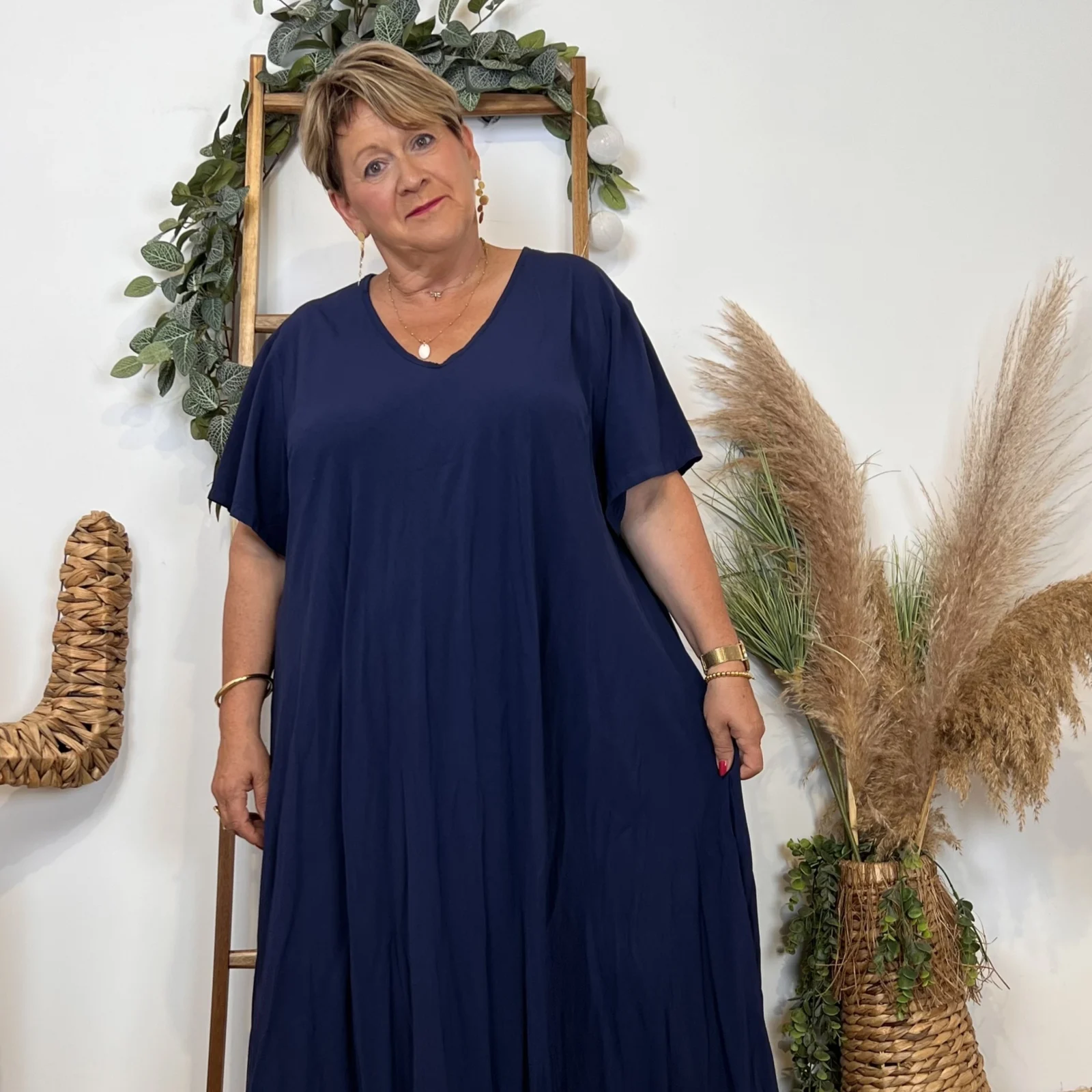 Z159- Robe longue Fluide 🇮🇹 - marine - taille-unique-grande-taille