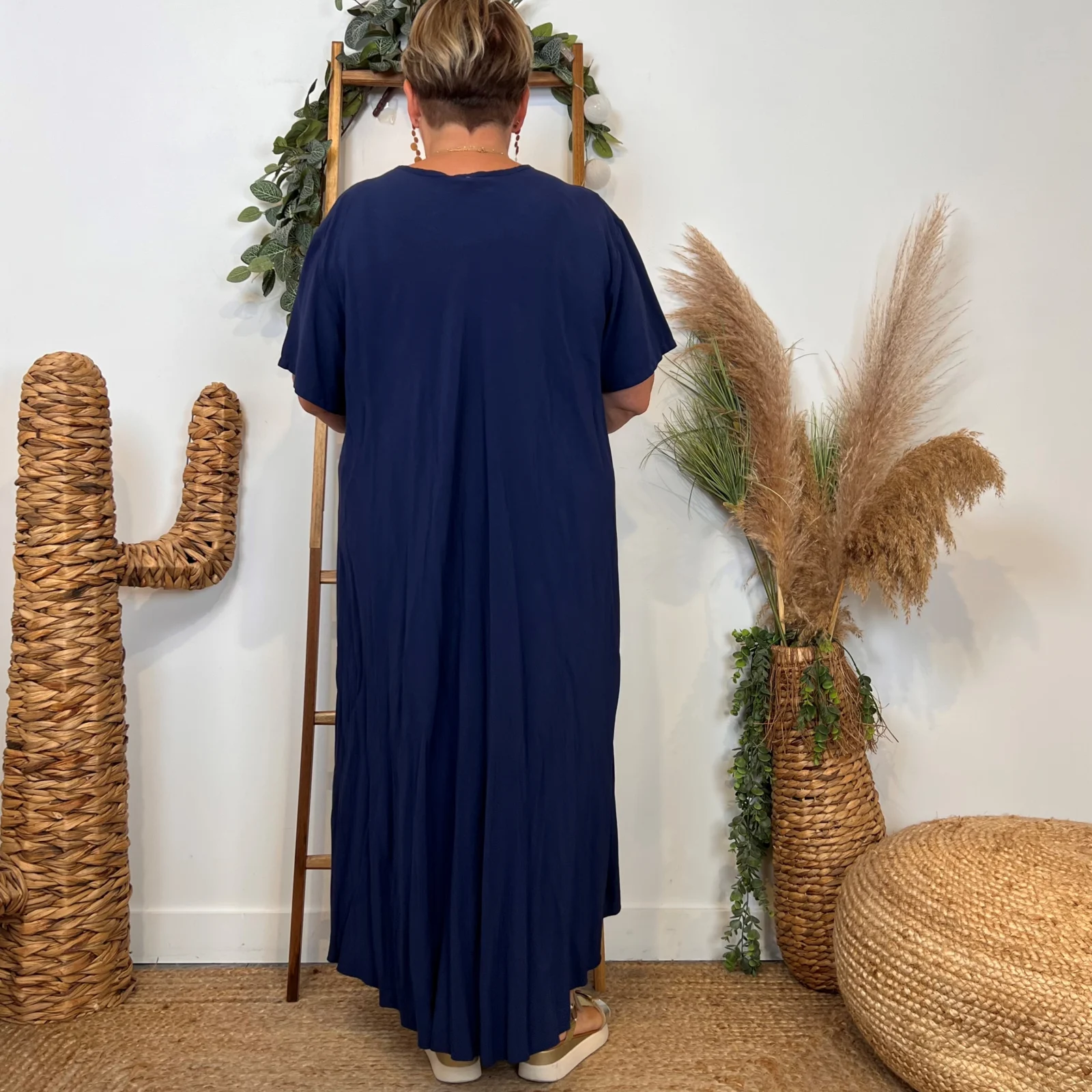 Z159- Robe longue Fluide 🇮🇹 - marine - taille-unique-grande-taille