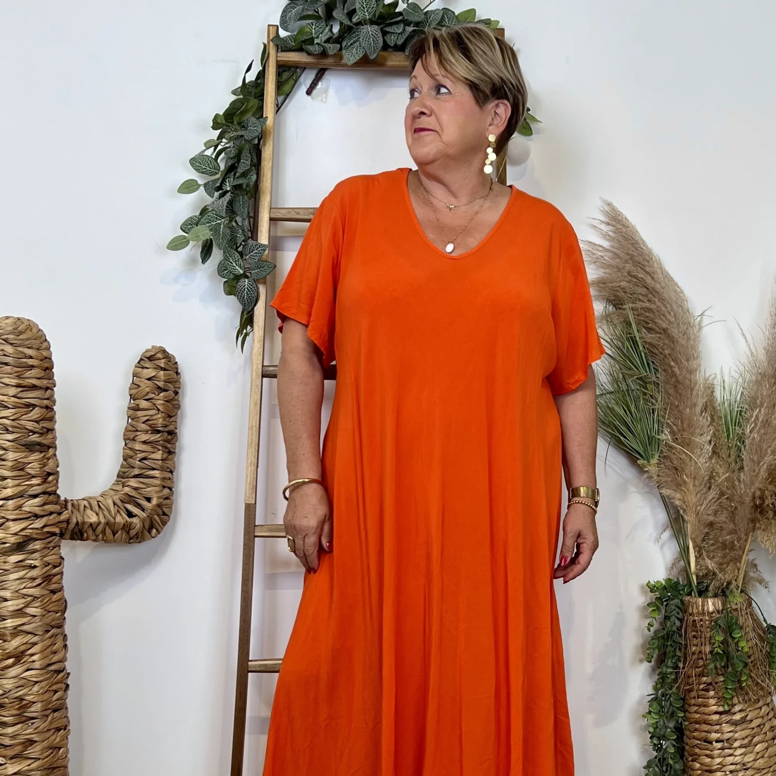Z159- Robe longue Fluide 🇮🇹 - orange - taille-unique-grande-taille