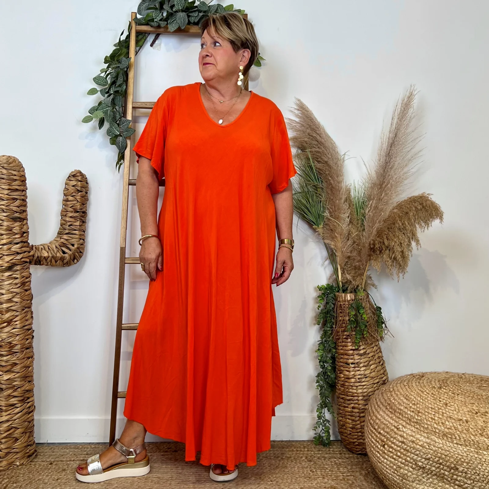 Z159- Robe longue Fluide 🇮🇹 - orange - taille-unique-grande-taille