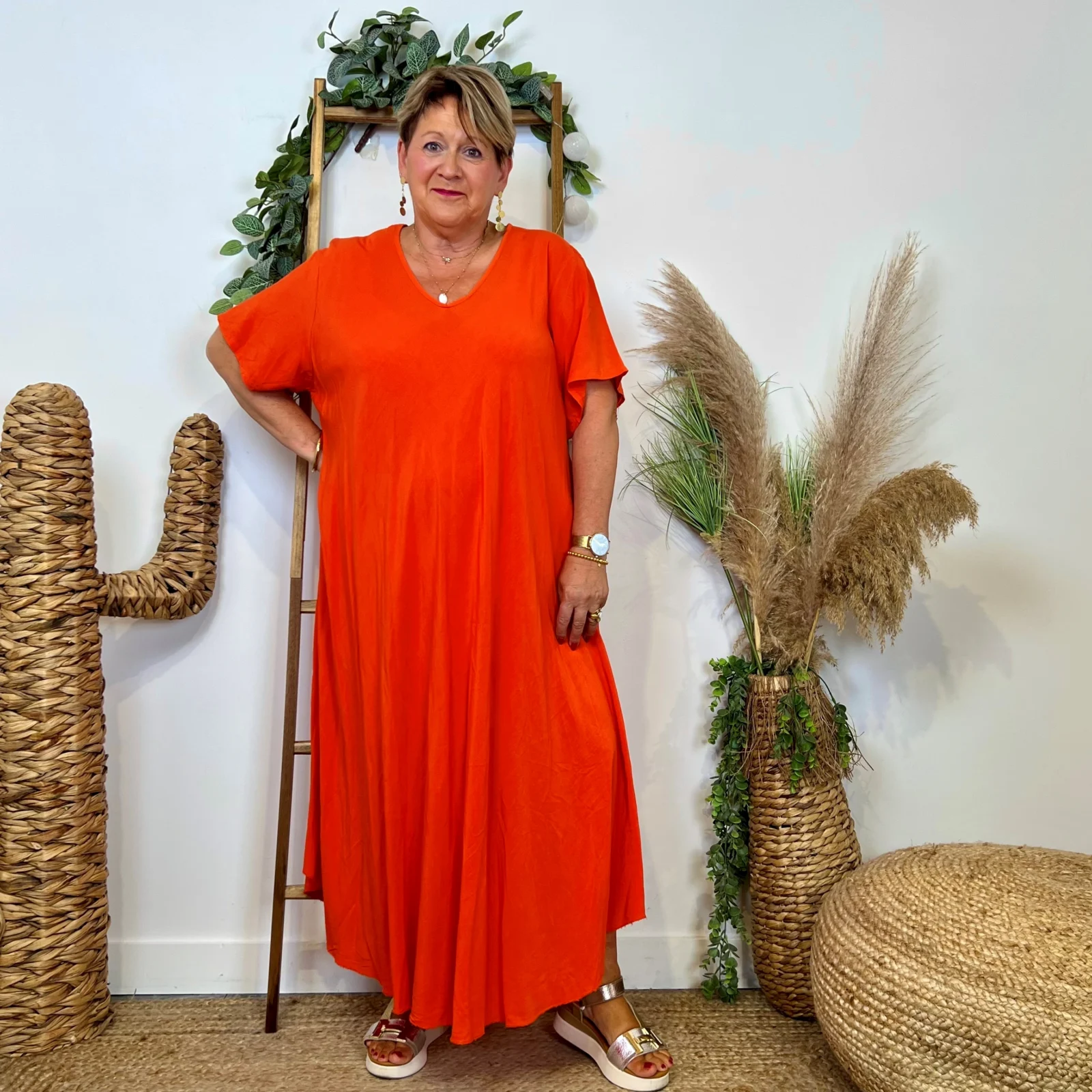 Z159- Robe longue Fluide 🇮🇹 - orange - taille-unique-grande-taille