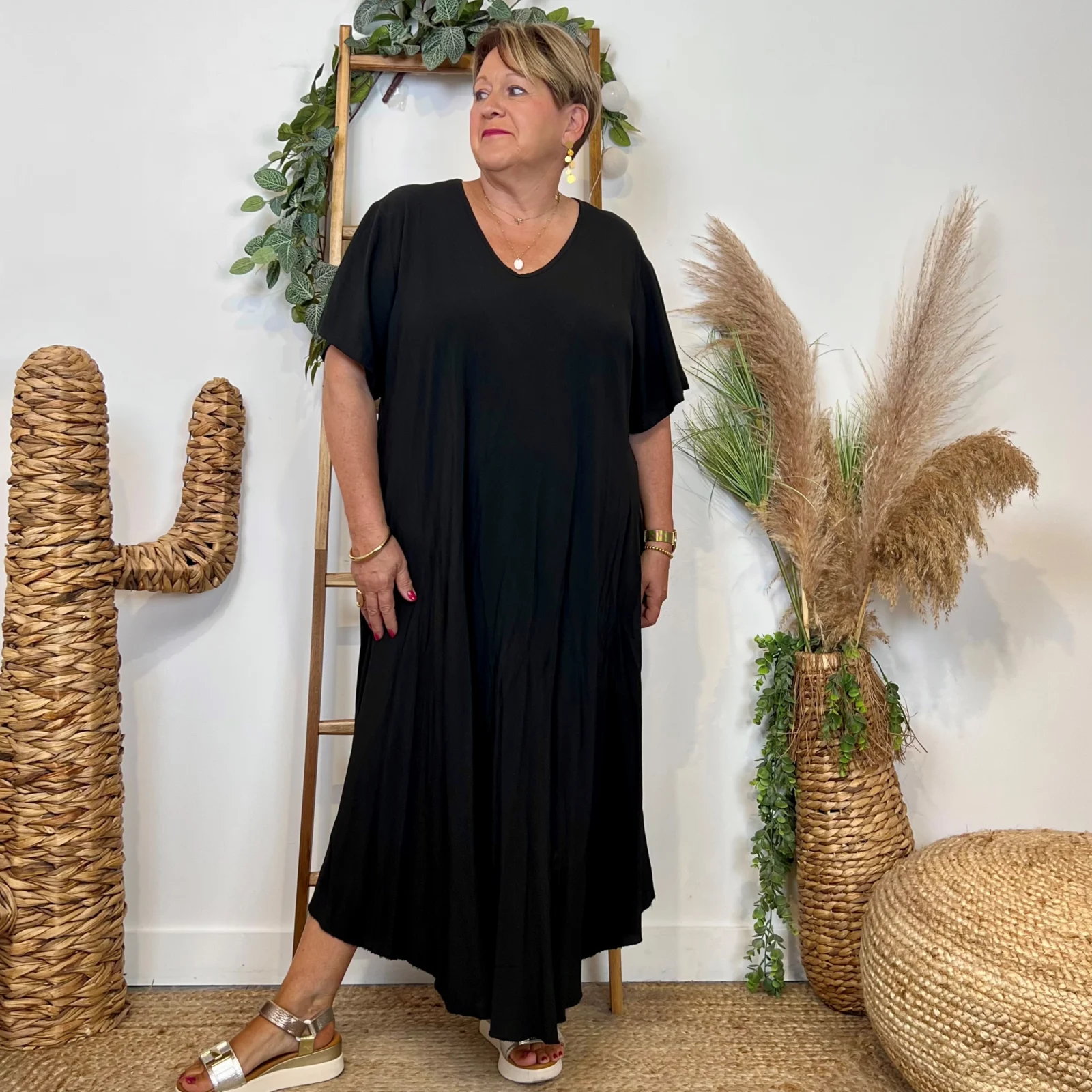 Z159- Robe longue Fluide 🇮🇹 - noir - taille-unique-grande-taille