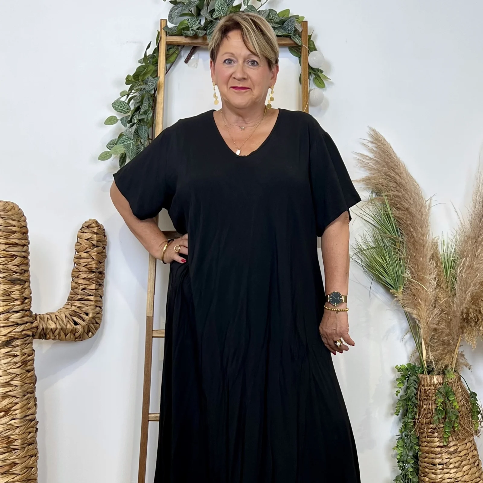 Z159- Robe longue Fluide 🇮🇹 - noir - taille-unique-grande-taille