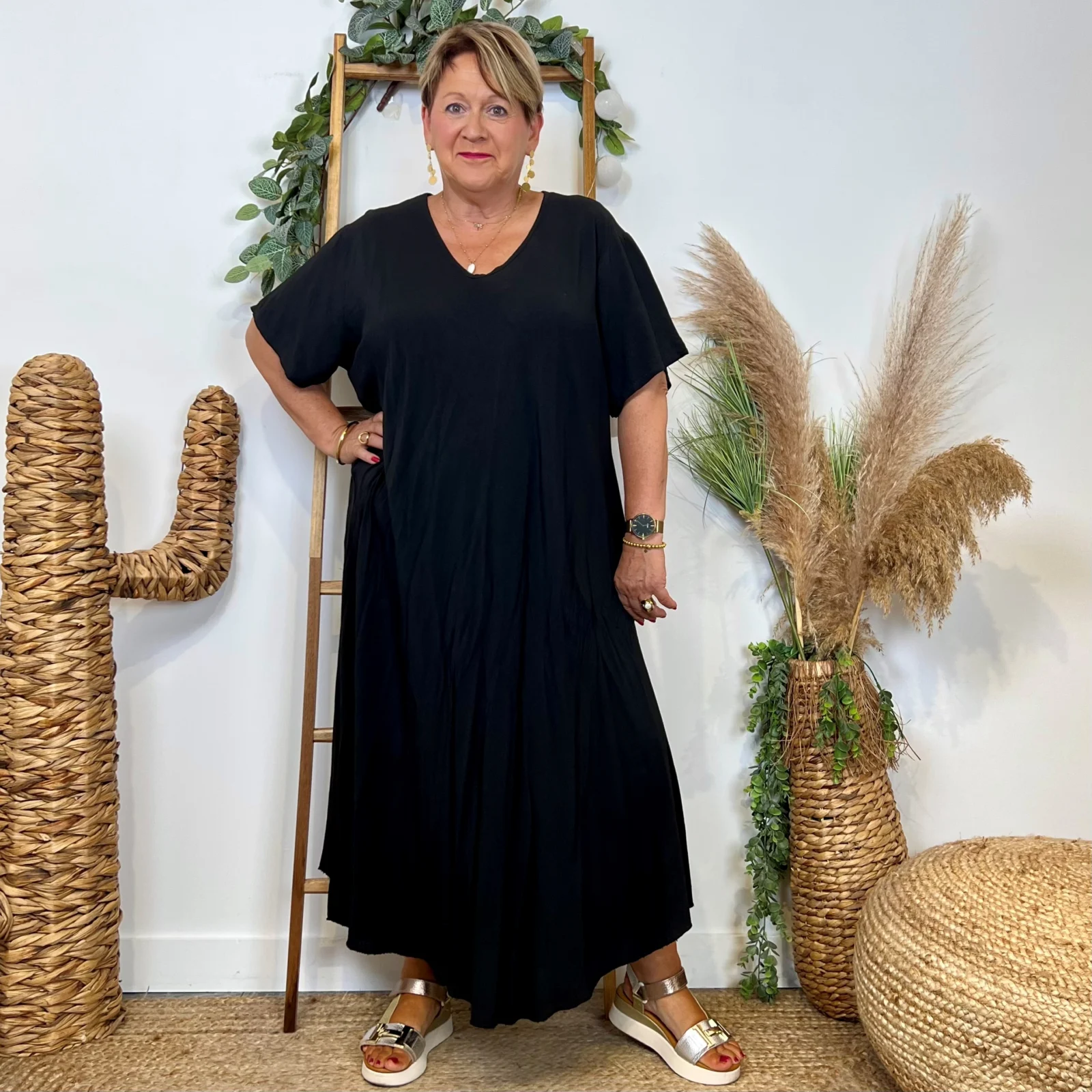 Z159- Robe longue Fluide 🇮🇹 - noir - taille-unique-grande-taille