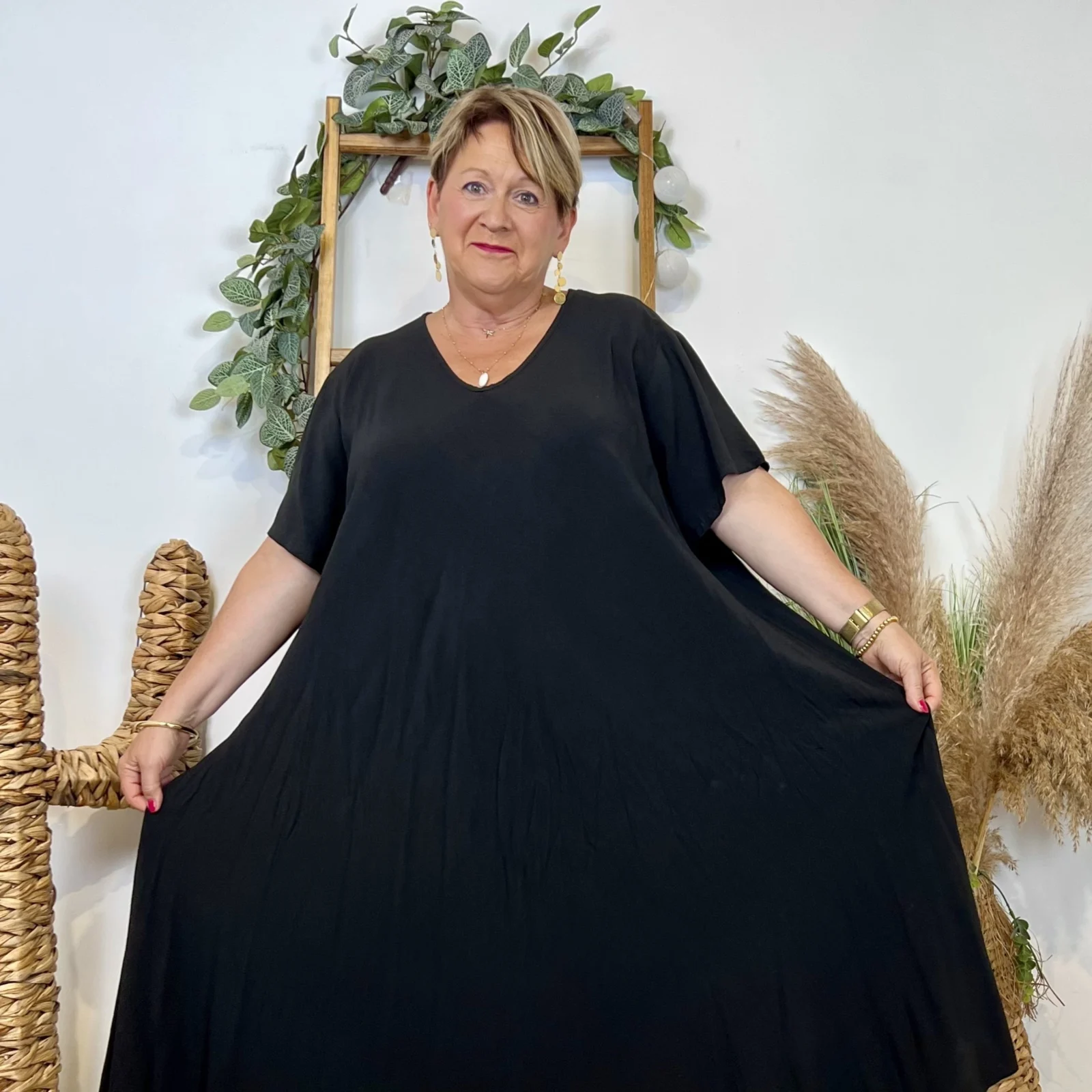 Z159- Robe longue Fluide 🇮🇹 - noir - taille-unique-grande-taille