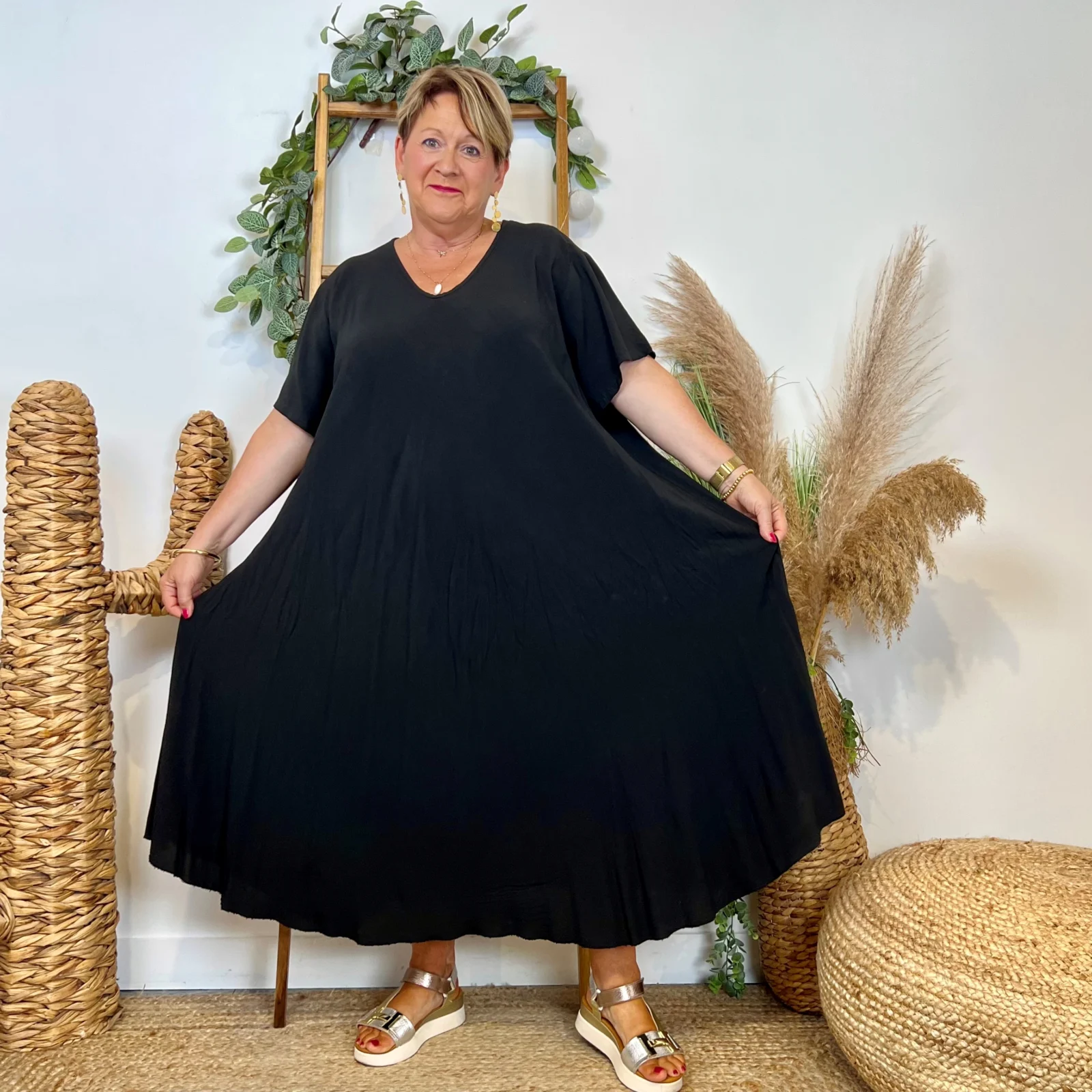 Z159- Robe longue Fluide 🇮🇹 - noir - taille-unique-grande-taille