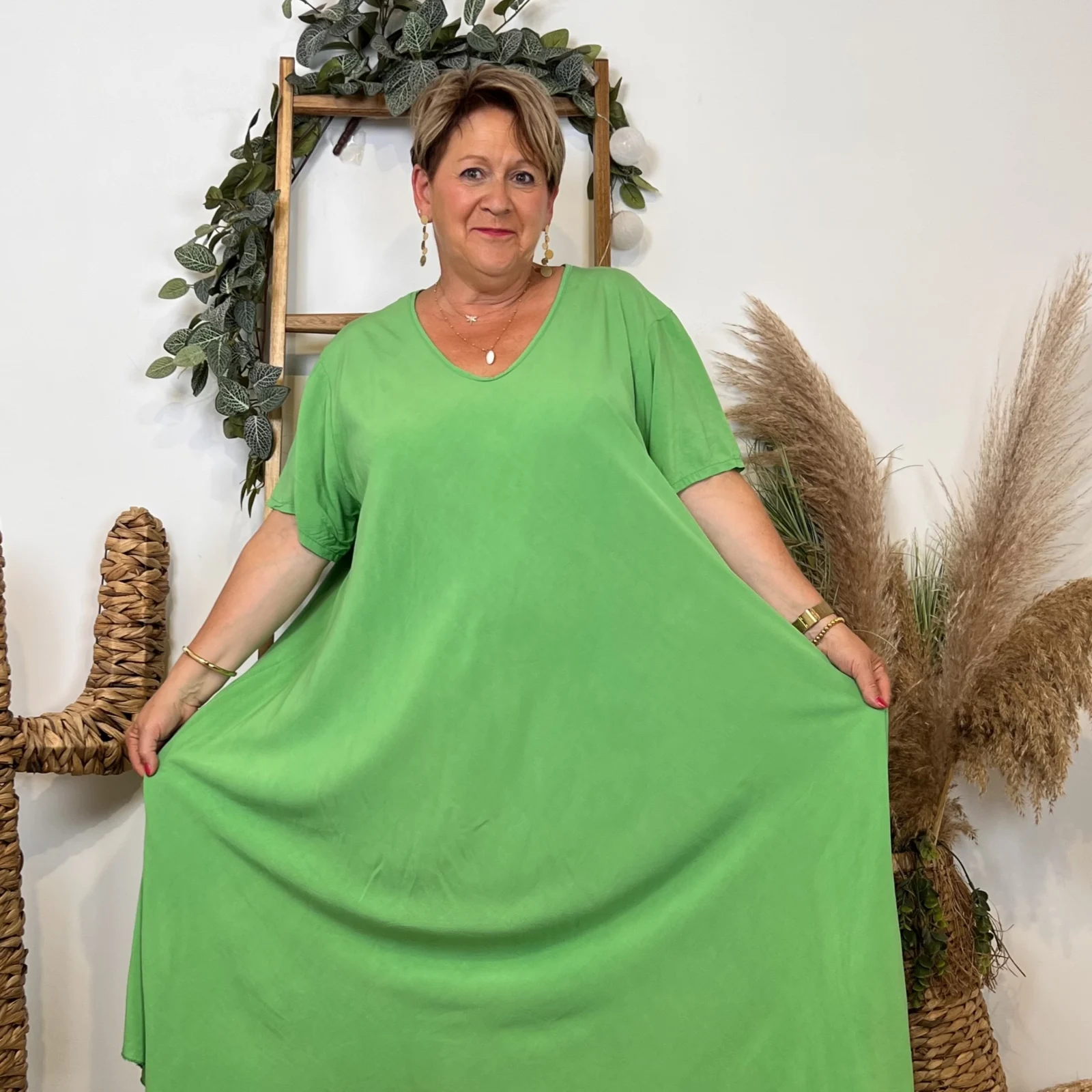Z159- Robe longue Fluide 🇮🇹 - vert-bresil - taille-unique-grande-taille