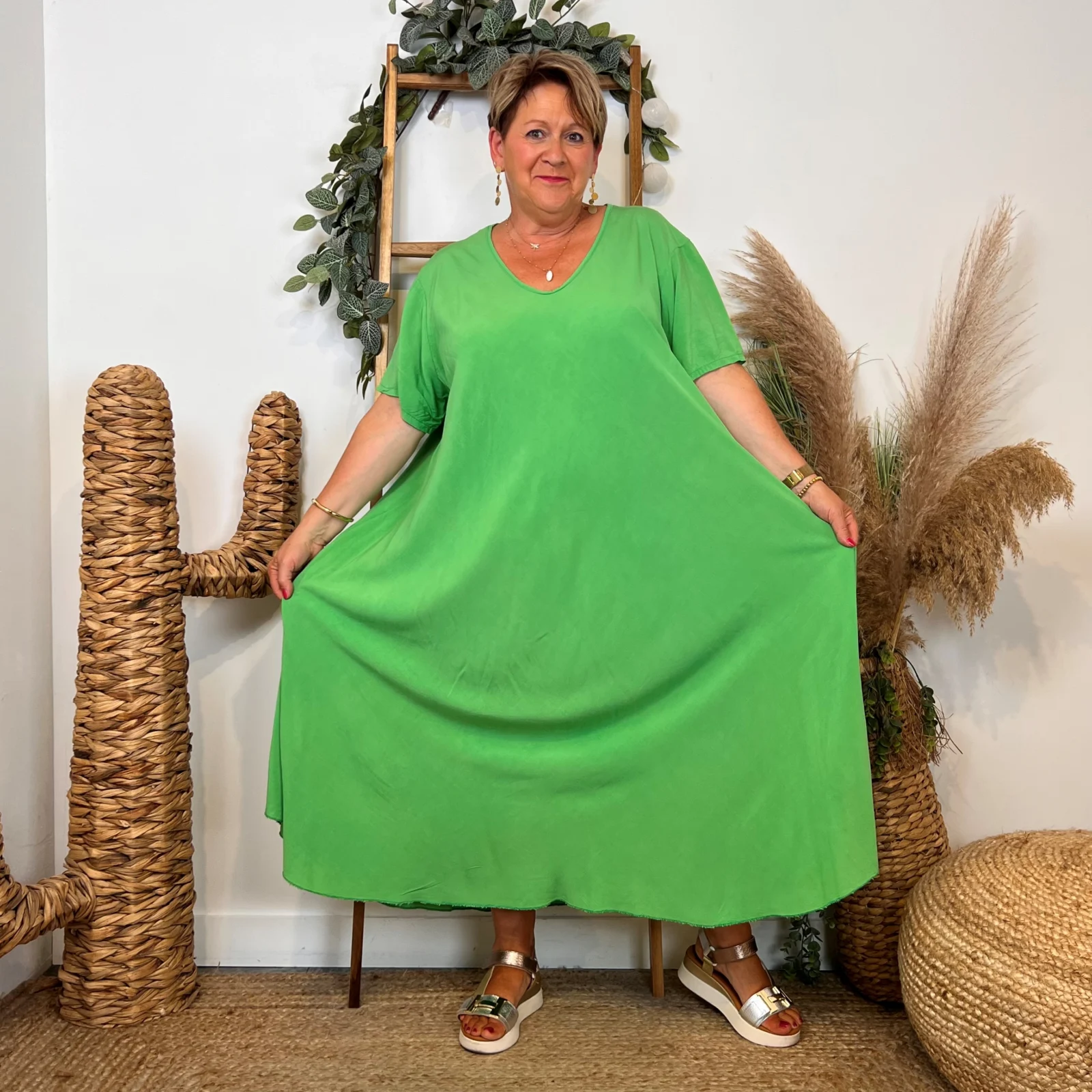 Z159- Robe longue Fluide 🇮🇹 - vert-bresil - taille-unique-grande-taille