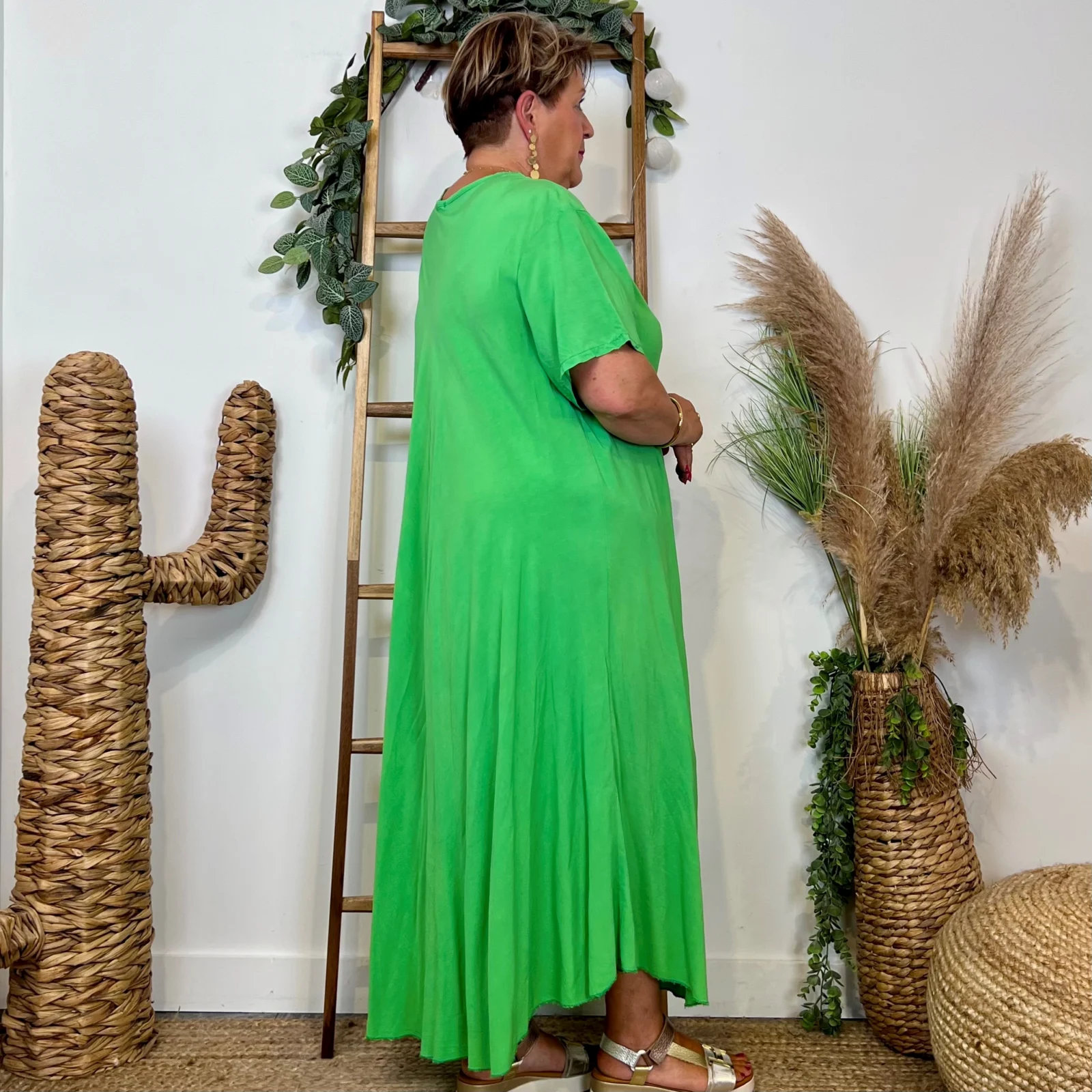 Z159- Robe longue Fluide 🇮🇹 - vert-bresil - taille-unique-grande-taille