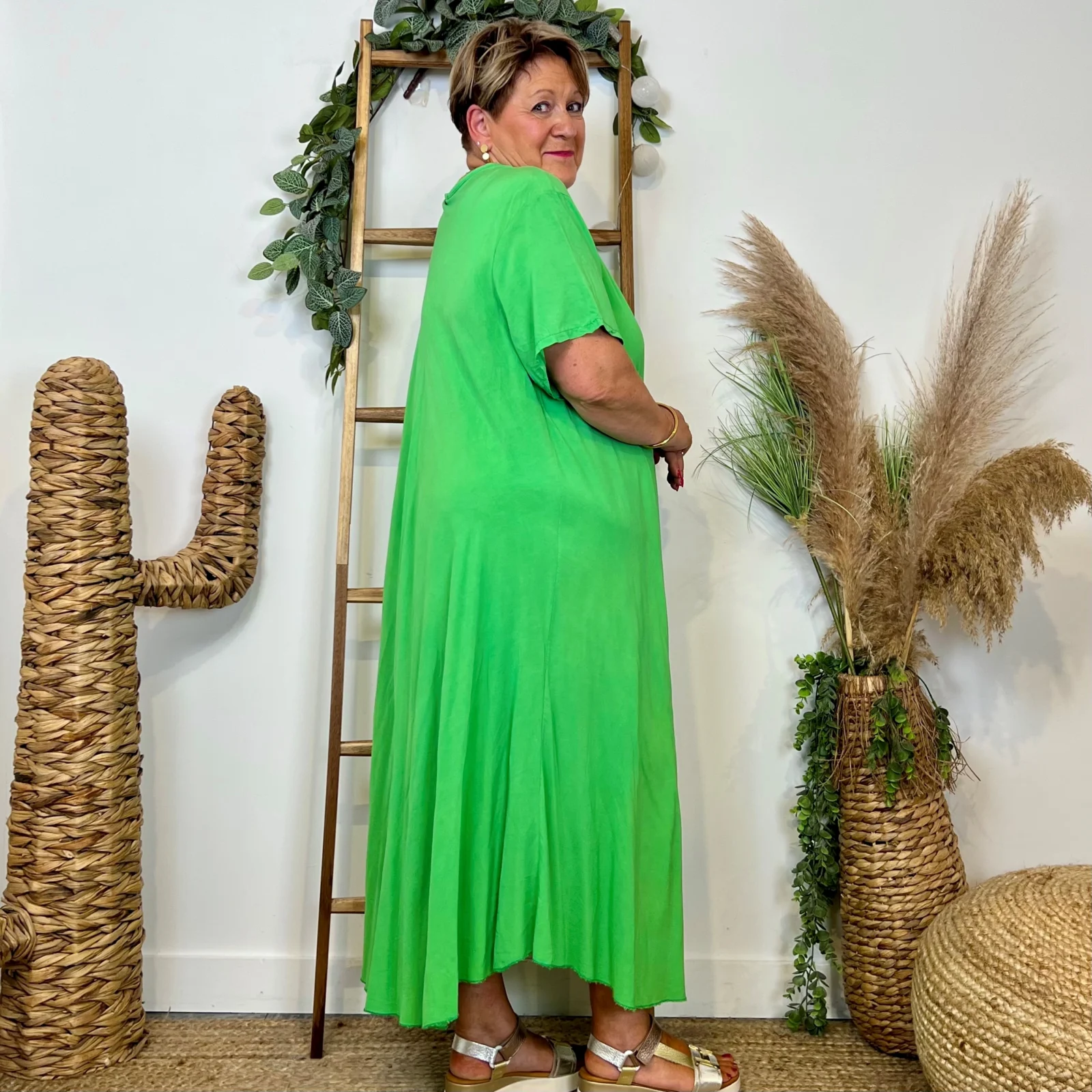 Z159- Robe longue Fluide 🇮🇹 - vert-bresil - taille-unique-grande-taille