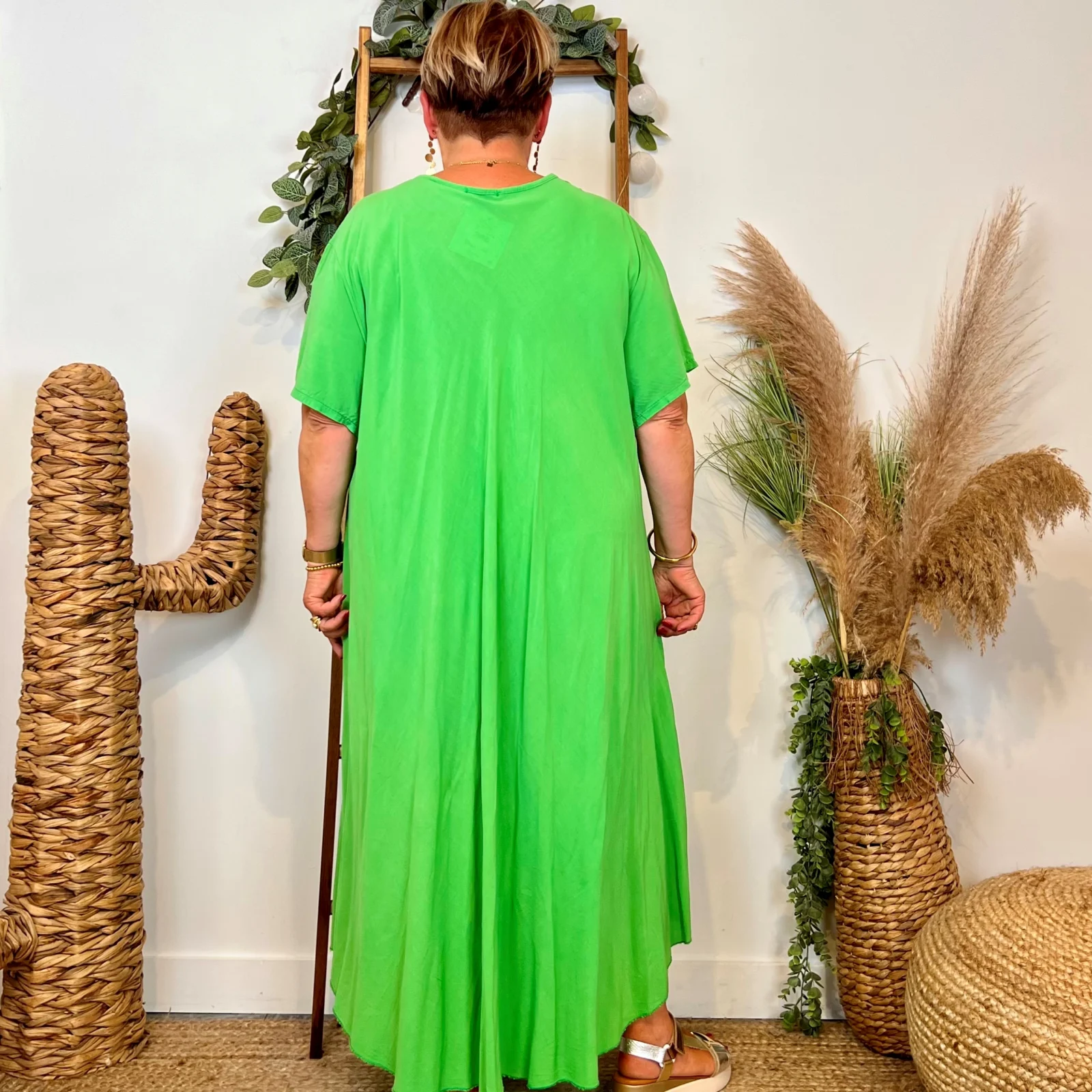 Z159- Robe longue Fluide 🇮🇹 - vert-bresil - taille-unique-grande-taille