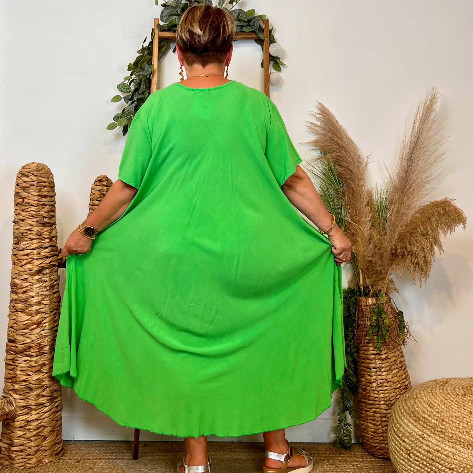 Z159- Robe longue Fluide 🇮🇹 - vert-bresil - taille-unique-grande-taille