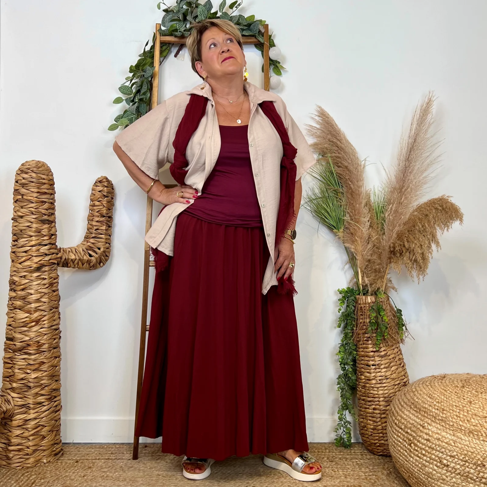 Z978- Jupe Fluide élastiquée 🇮🇹 - taupe - taille-unique-grande-taille