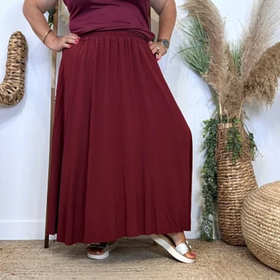 Z978- Jupe Fluide élastiquée 🇮🇹 - bordeaux - taille-unique-grande-taille