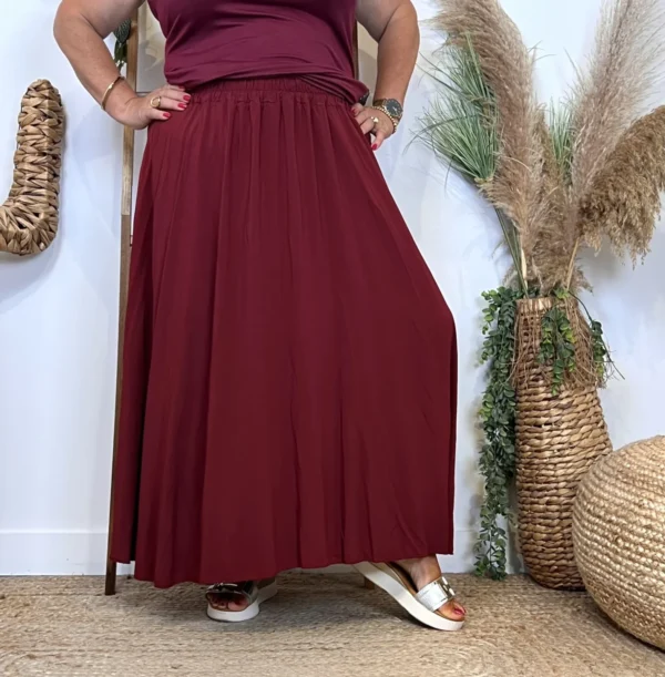 Z978- Jupe Fluide élastiquée 🇮🇹 - bordeaux - taille-unique-grande-taille