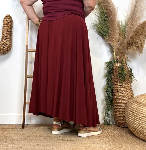 Z978- Jupe Fluide élastiquée 🇮🇹 - bordeaux - taille-unique-grande-taille