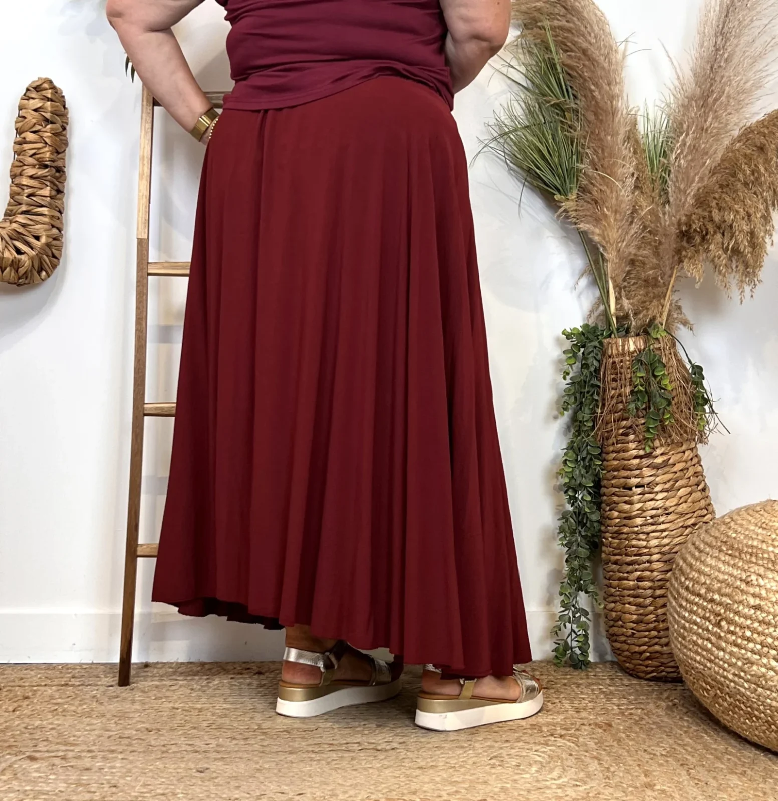 Z978- Jupe Fluide élastiquée 🇮🇹 - bordeaux - taille-unique-grande-taille