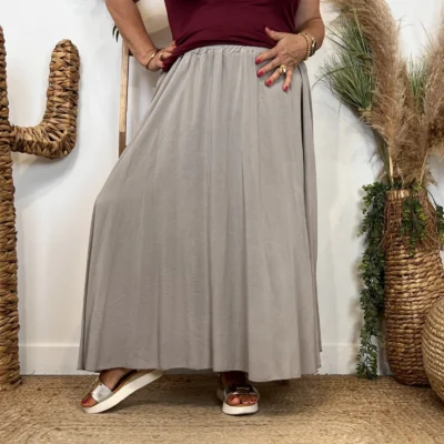 Z978- Jupe Fluide élastiquée 🇮🇹 - taupe - taille-unique-grande-taille