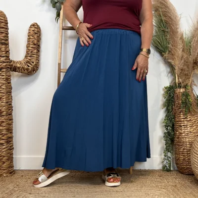 Z978- Jupe Fluide élastiquée 🇮🇹 - bleu-canard - taille-unique-grande-taille