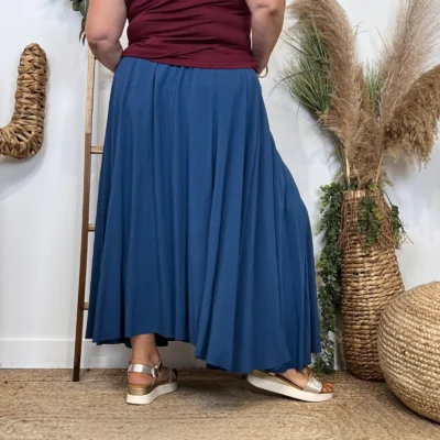 Z978- Jupe Fluide élastiquée 🇮🇹 - bleu-canard - taille-unique-grande-taille