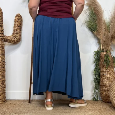 Z978- Jupe Fluide élastiquée 🇮🇹 - bleu-canard - taille-unique-grande-taille