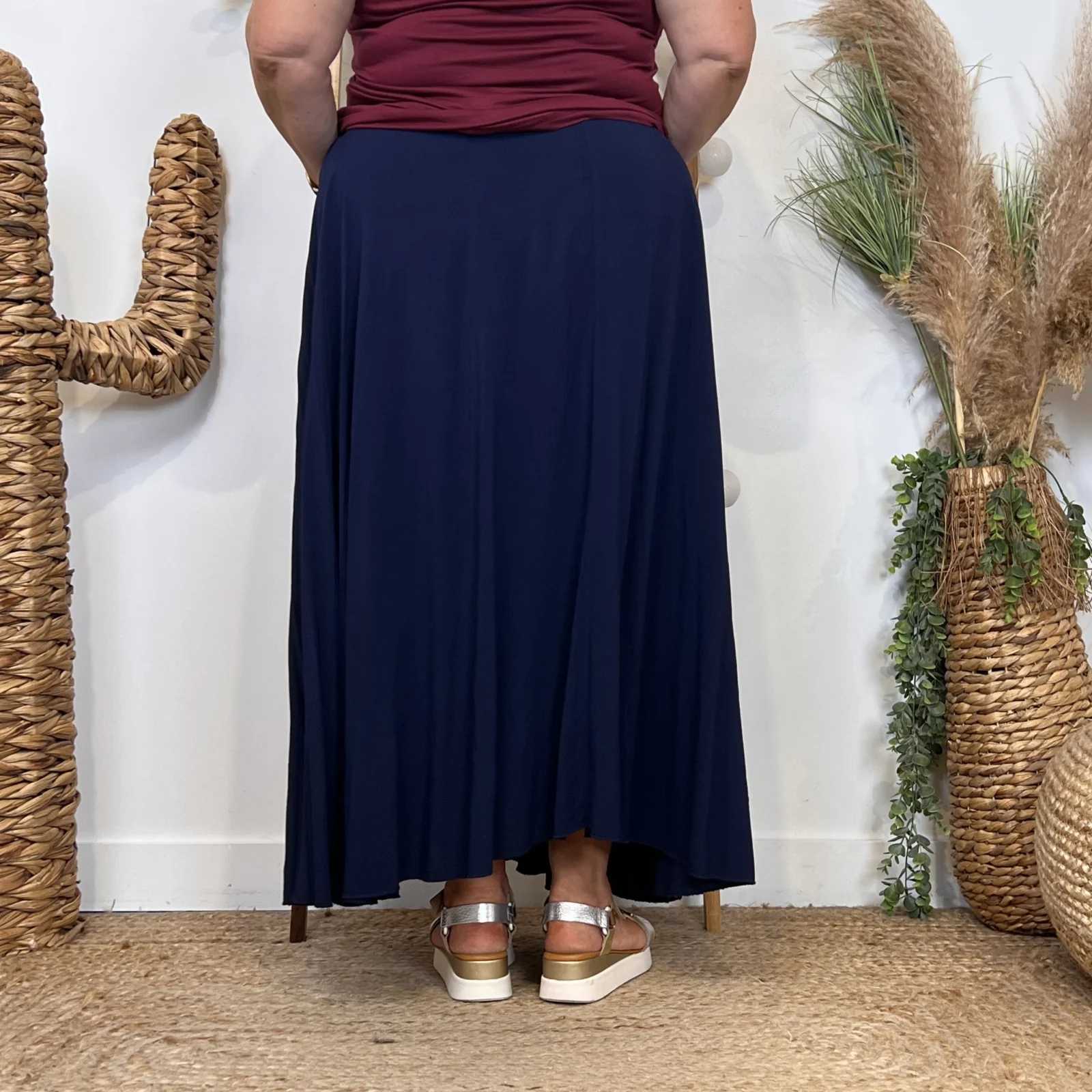 Z978- Jupe Fluide élastiquée 🇮🇹 - marine - taille-unique-grande-taille