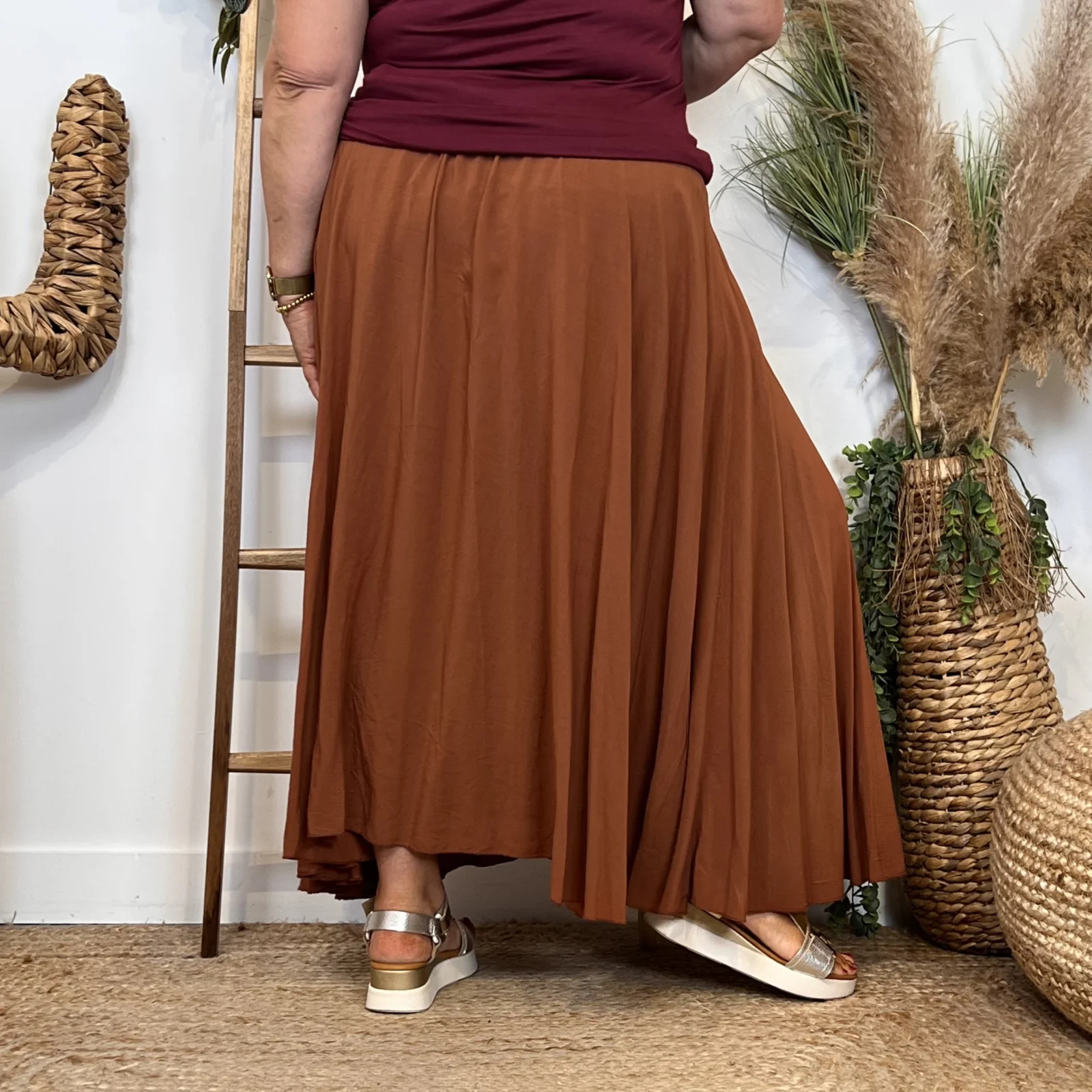 Z978- Jupe Fluide élastiquée 🇮🇹 - rouille - taille-unique-grande-taille